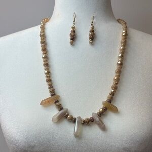 Tan and Gold Necklace and Earring Set